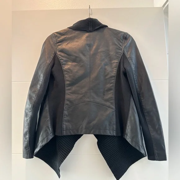 Blank NYC Black Leather Jacket Ribbed Drape Front Moto Lightweight | Size XS - Picture 12 of 16